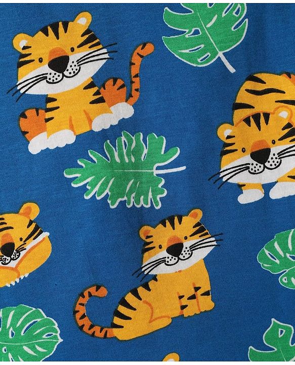 Babyhug Cotton Knit Half Sleeves Co-ords Shorts  Night Suit With Animal Print - Navy Blue