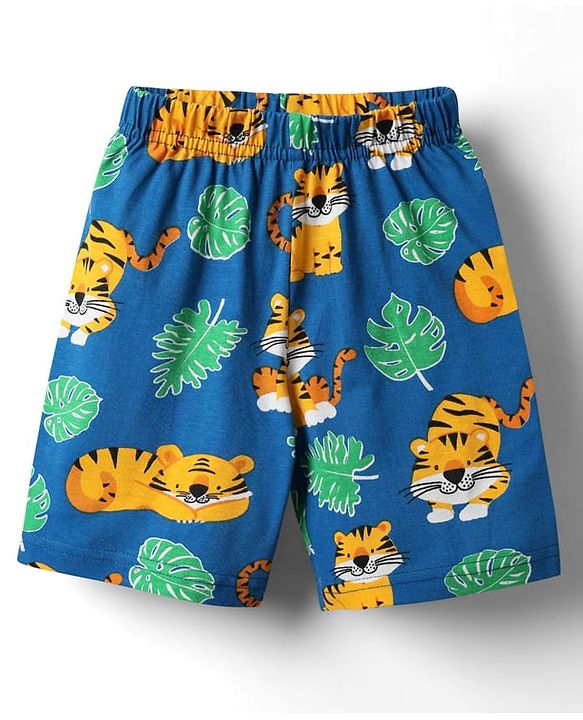 Babyhug Cotton Knit Half Sleeves Co-ords Shorts  Night Suit With Animal Print - Navy Blue