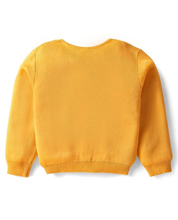 Babyhug Knitted Full Sleeves Solid Front Open Sweater - Yellow