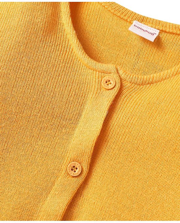 Babyhug Knitted Full Sleeves Solid Front Open Sweater - Yellow