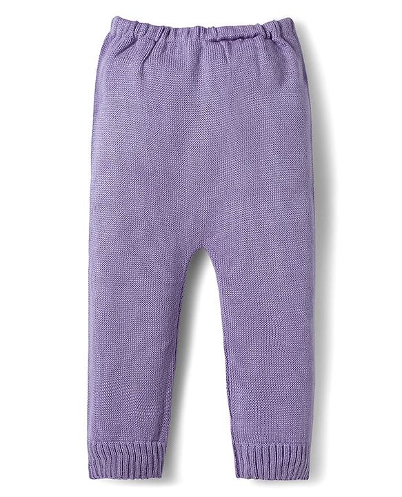 Babyhug Knitted Full Sleeves Sweater Set With Tree Print - Lavender