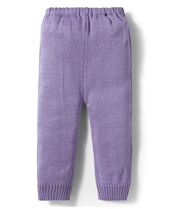 Babyhug Knitted Full Sleeves Sweater Set With Tree Print - Lavender