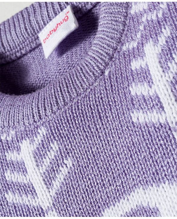 Babyhug Knitted Full Sleeves Sweater Set With Tree Print - Lavender
