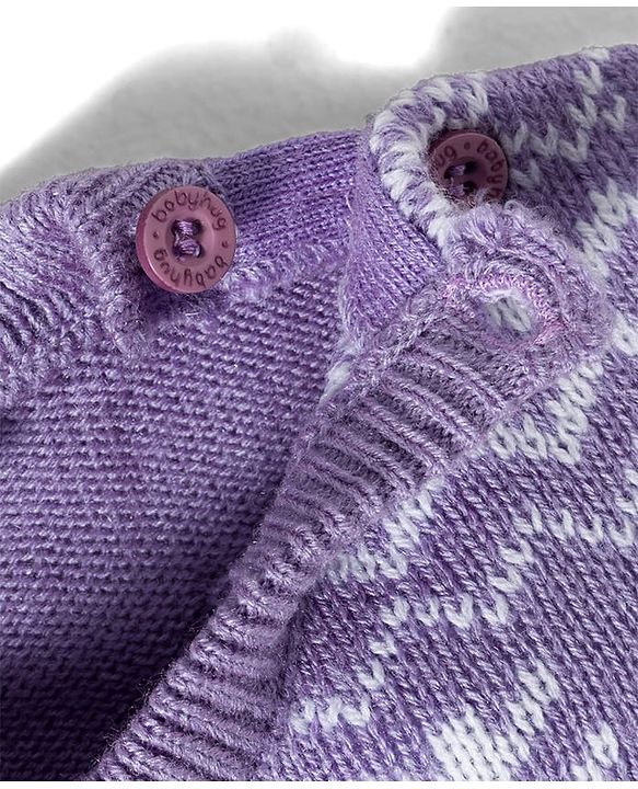 Babyhug Knitted Full Sleeves Sweater Set With Tree Print - Lavender