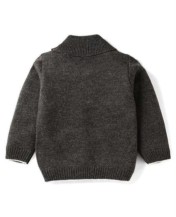 Babyhug Knit Full Sleeves Turtle Neck Pullover Sweater -Charcoal Grey