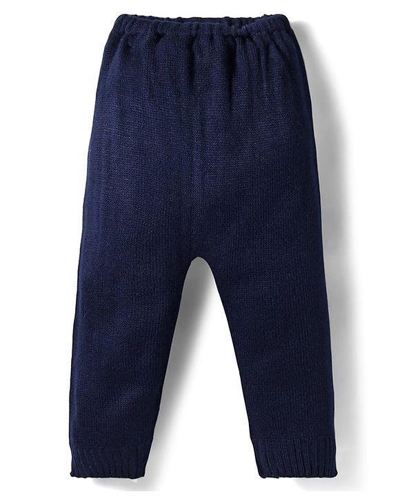 Babyhug Sweater Knit Full Length Regular Fit Solid Woollen Pant - Navy Blue