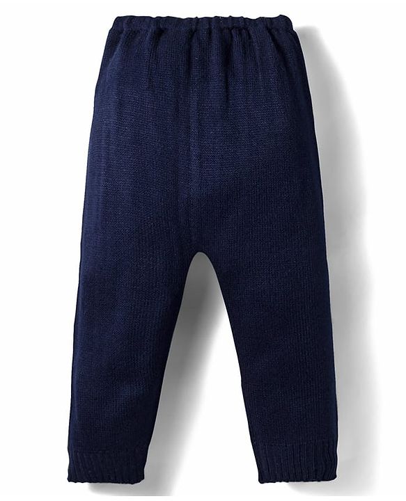 Babyhug Sweater Knit Full Length Regular Fit Solid Woollen Pant - Navy Blue