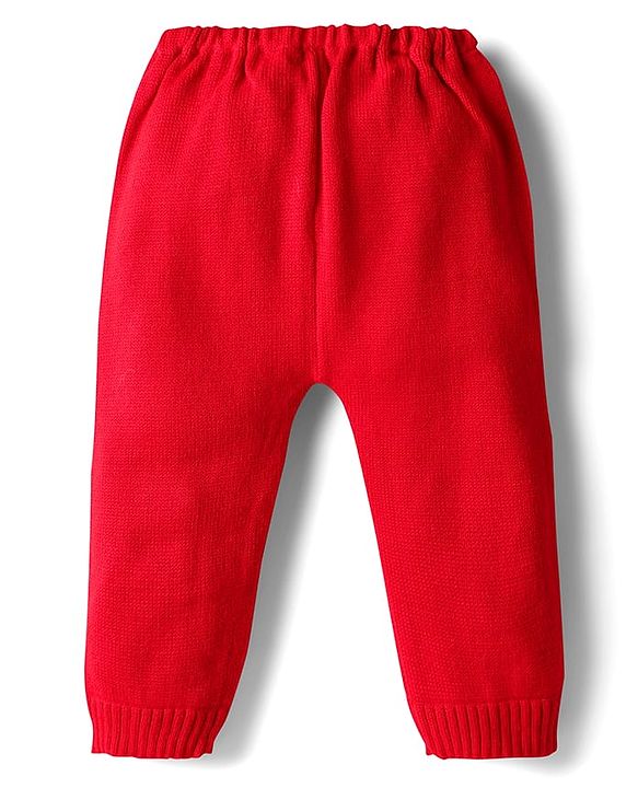 Babyhug Fleece Knitted Full Length Solid Colour Woollen Lounge Pant - Red