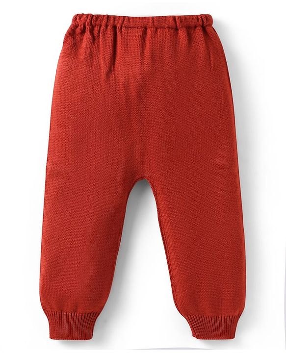 Babyhug Sweater Knit Full Length Regular Fit Solid Woollen Pant - Rust Orange