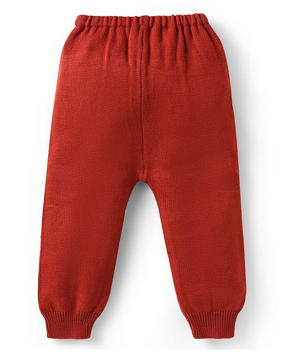 Babyhug Sweater Knit Full Length Regular Fit Solid Woollen Pant - Rust Orange