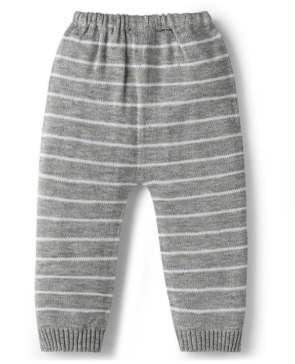 Babyhug Knit Full Length Sweater Knit Pant with Stripes - Grey