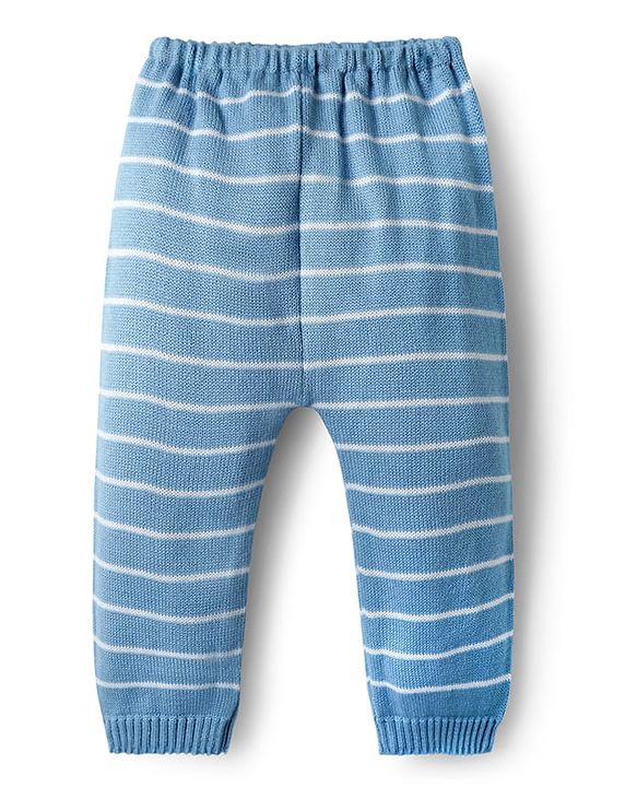Babyhug Sweater Knit Full Length Regular Fit Striped Woollen Pant - Light Blue