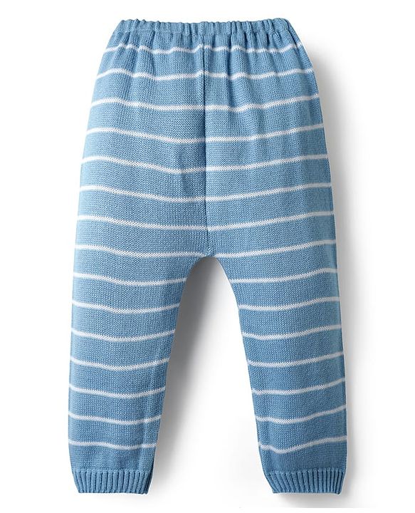 Babyhug Sweater Knit Full Length Regular Fit Striped Woollen Pant - Light Blue