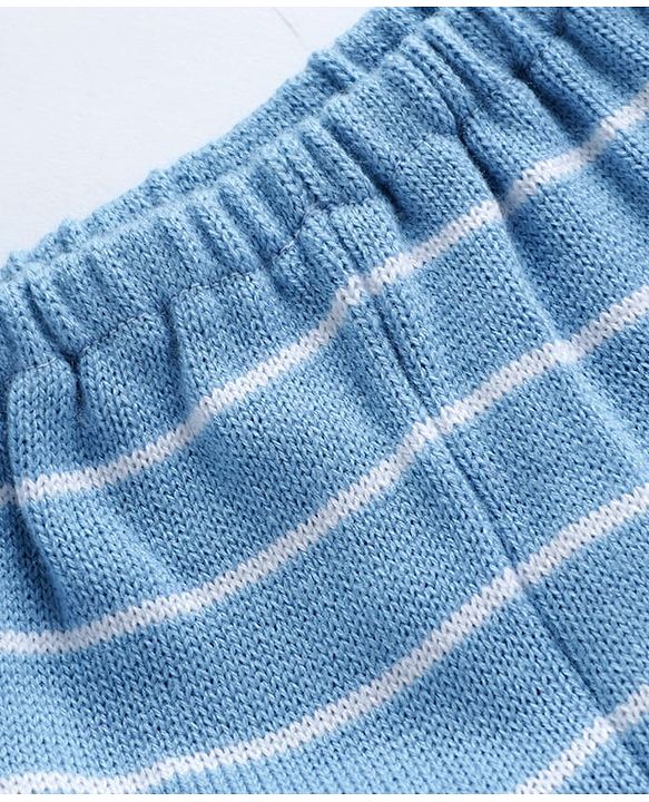 Babyhug Sweater Knit Full Length Regular Fit Striped Woollen Pant - Light Blue