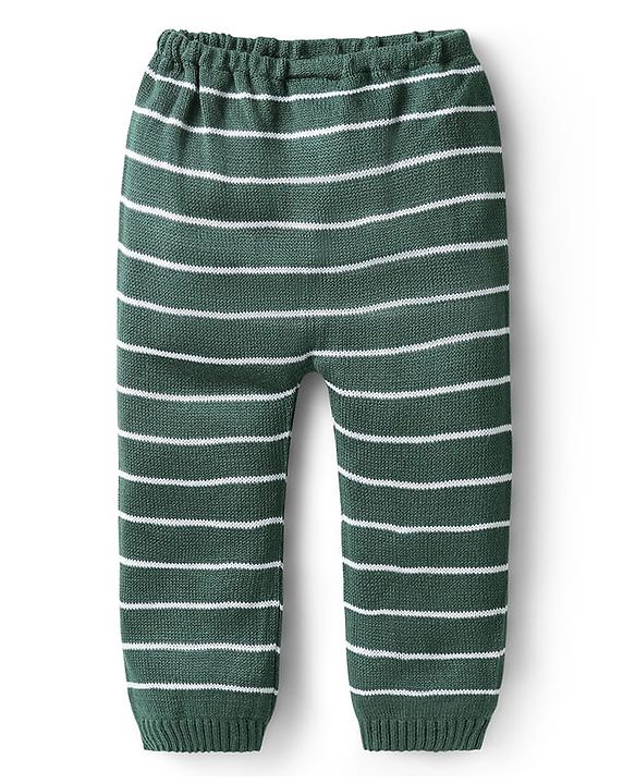 Babyhug Sweater Knit Full Length Regular Fit Striped Woollen Pant - Light Blue