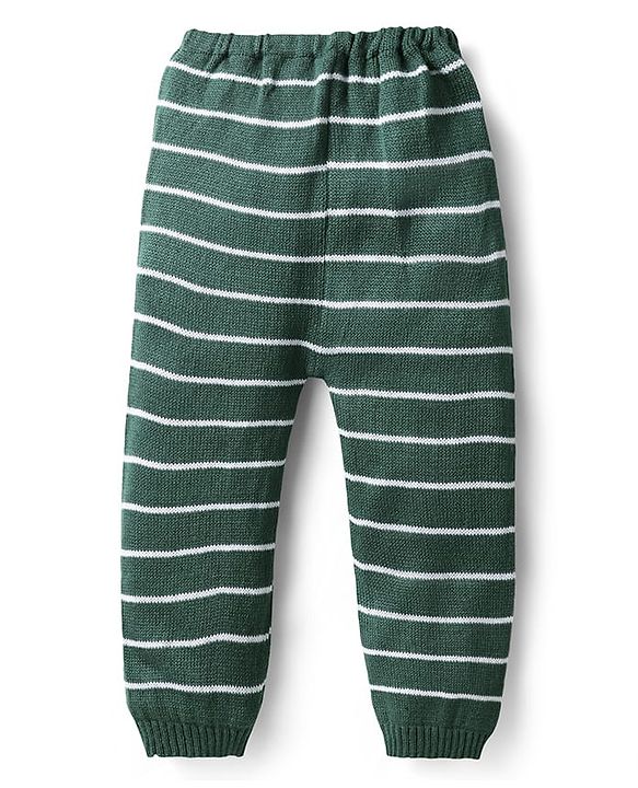 Babyhug Sweater Knit Full Length Regular Fit Striped Woollen Pant - Light Blue