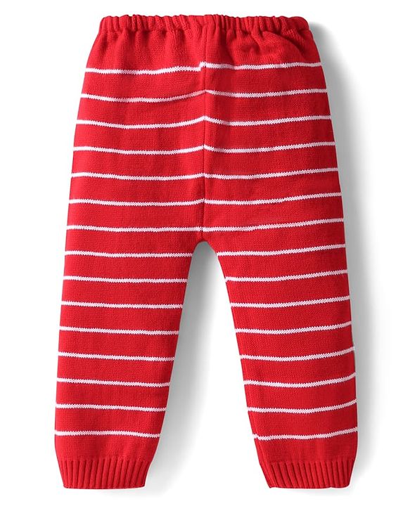 Babyhug Sweater Knit Full Length Regular Fit Striped Woollen Pant - Light Blue