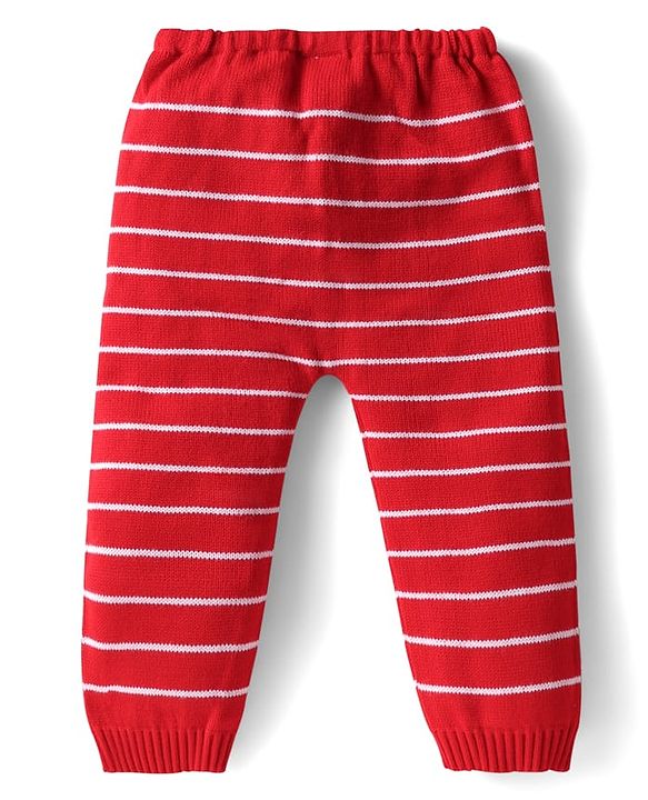 Babyhug Sweater Knit Full Length Regular Fit Striped Woollen Pant - Light Blue