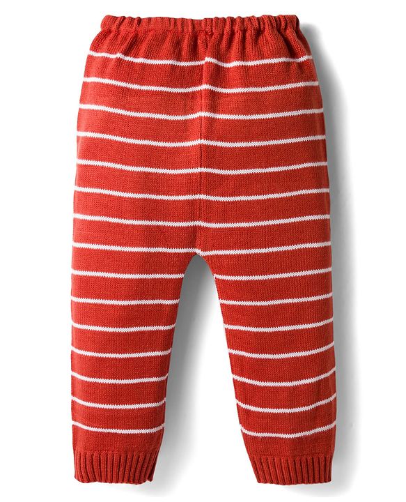 Babyhug Sweater Knit Full Length Regular Fit Striped Woollen Pant - Light Blue