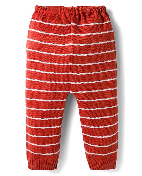 Babyhug Sweater Knit Full Length Regular Fit Striped Woollen Pant - Light Blue