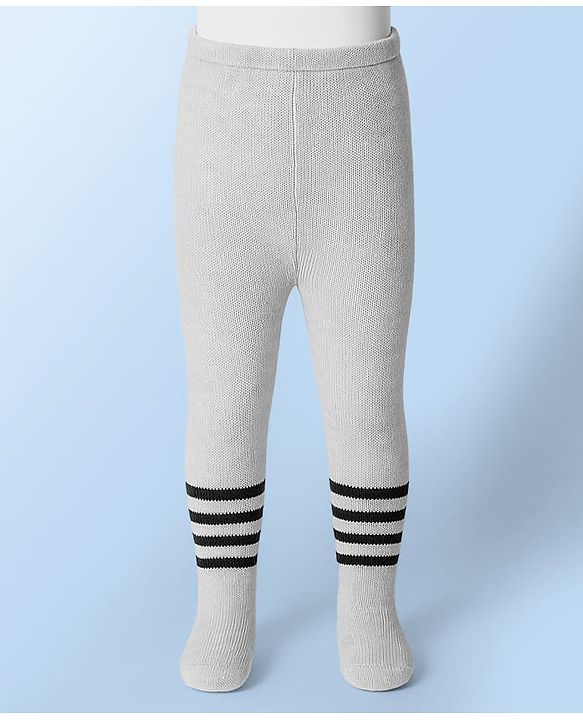 Babyhug Knit Full Length Footed Woolen Pant With Stripes - Grey