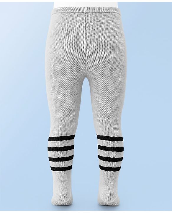 Babyhug Knit Full Length Footed Woolen Pant With Stripes - Grey