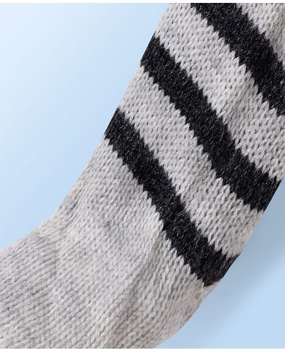 Babyhug Knit Full Length Footed Woolen Pant With Stripes - Grey
