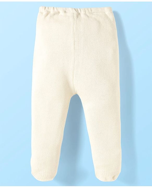 Babyhug Sweater Knit Solid Color Footed Woollen Bootie Leggings - White