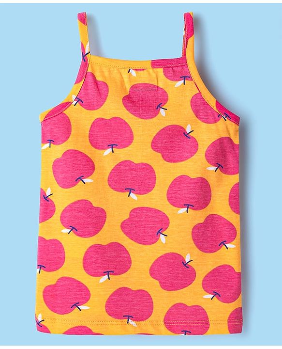 Babyhug 100% Cotton Singlet Tropical Theme Printed Slips Pack Of 3 - Dark Pink Green & Yellow