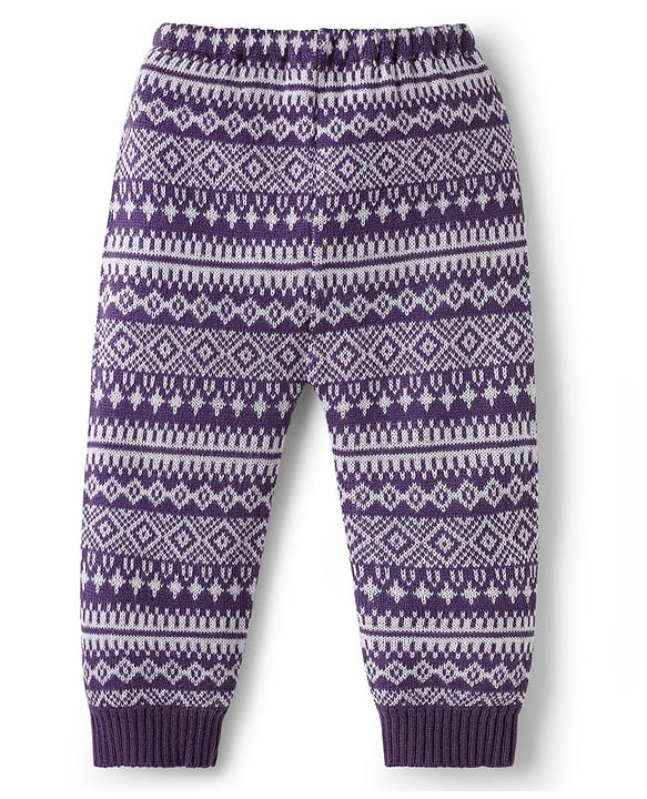 Babyhug Knit Full Length Sweater Knit Pant with Design - Purple