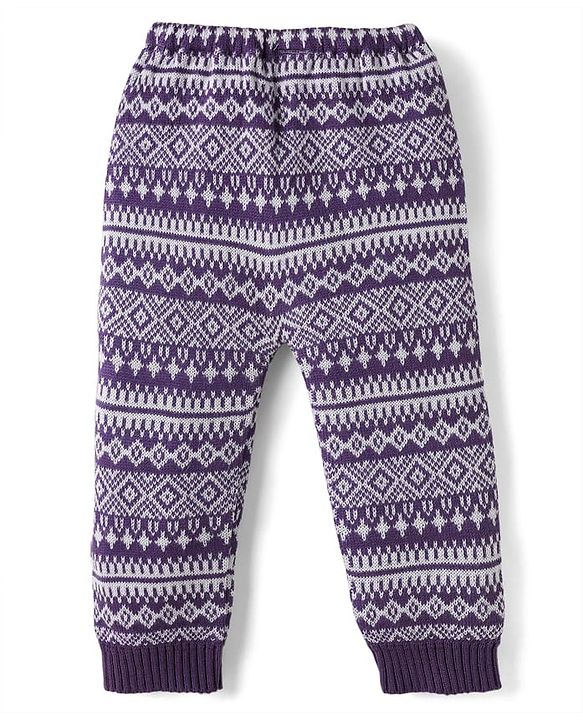 Babyhug Knit Full Length Sweater Knit Pant with Design - Purple