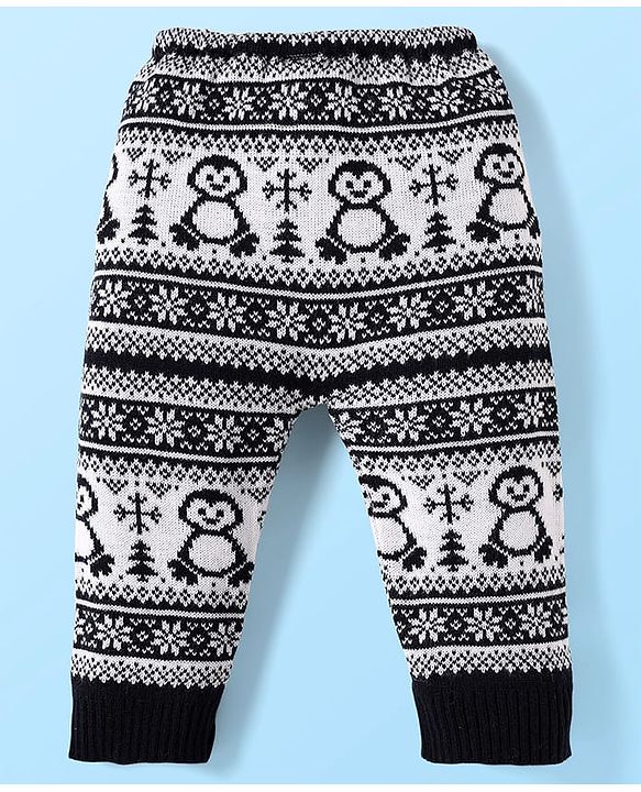 Babyhug Sweater Knit Full Length Woollen Pant with Floral Design - Navy Blue