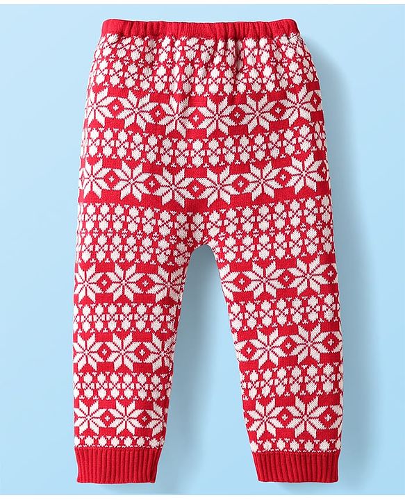 Babyhug Sweater Knit Full Length Leggings with Floral Print - Red
