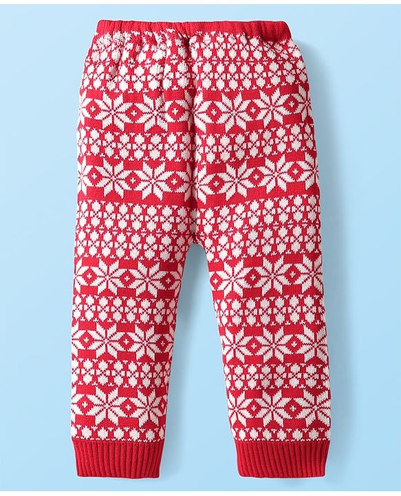 Babyhug Sweater Knit Full Length Leggings with Floral Print - Red