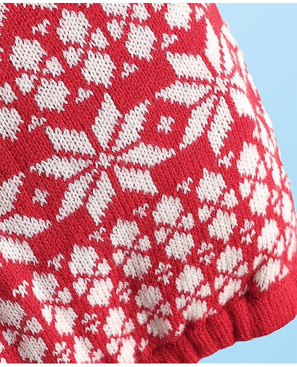 Babyhug Sweater Knit Full Length Leggings with Floral Print - Red