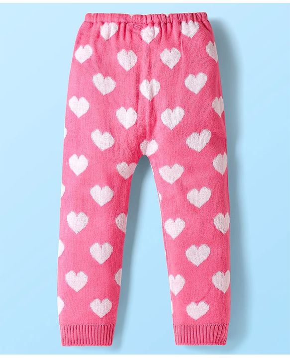 Babyhug Sweater Knit Full Length Woollen Pant with Heart Design - Pink