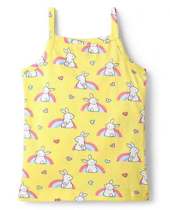 Babyhug 100% Cotton Single Jersey Knit Slips with Bunny & Heart Print Pack of 3 - Yellow Pink & Blue