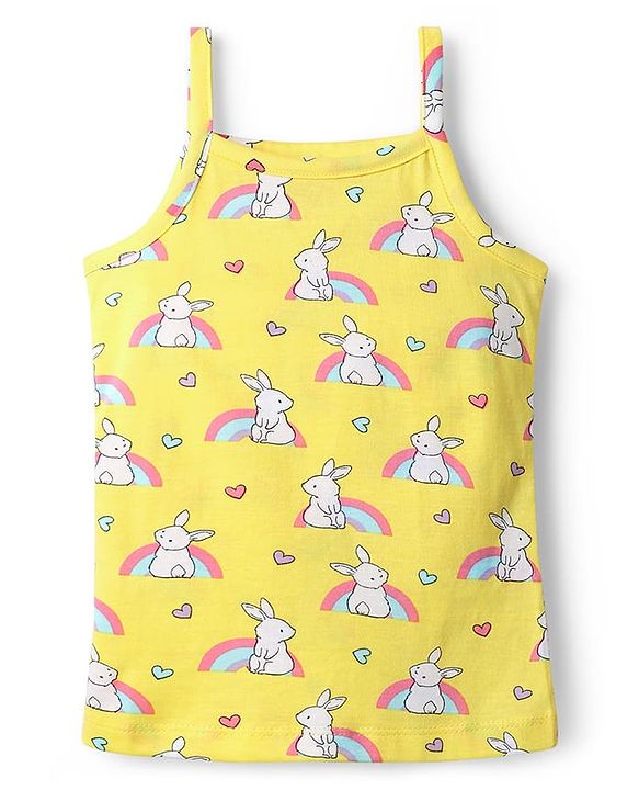 Babyhug 100% Cotton Single Jersey Knit Slips with Bunny & Heart Print Pack of 3 - Yellow Pink & Blue