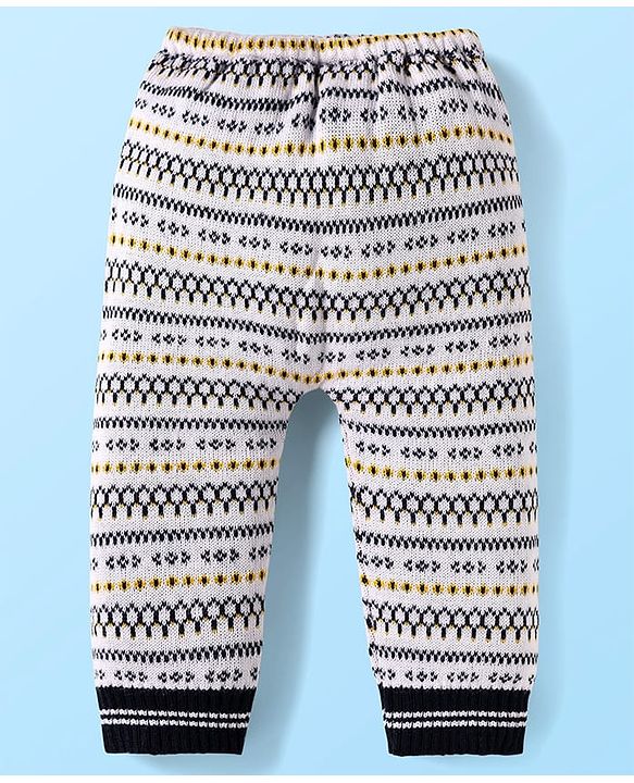 Babyhug Knit Full Length Woollen Pant with Design - Navy Blue & White