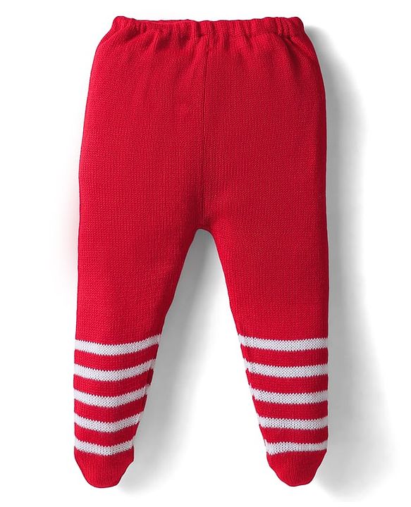 Babyhug Sweater Knit Full Length Bootie Leggings With Stripes - Red