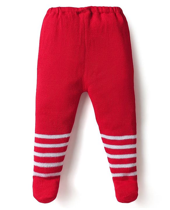 Babyhug Sweater Knit Full Length Bootie Leggings With Stripes - Red