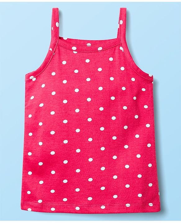 Babyhug 100% Cotton Single Jersey Knit Sleeveless Slips With Polka Dots & Tropical Theme Print Pack Of 3 - Pink White & Yellow