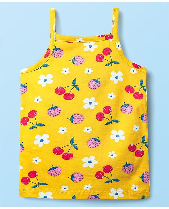 Babyhug 100% Cotton Single Jersey Knit Sleeveless Slips With Polka Dots & Tropical Theme Print Pack Of 3 - Pink White & Yellow