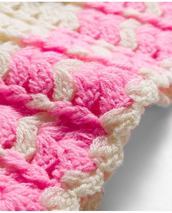Babyhug Full Raglan Sleeves Crochet Hand-Knit Woollen Dress with Colour Floral Applique Block Design & Cap - Pink