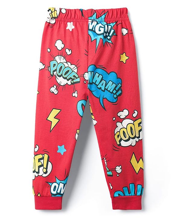 Babyhug Full Sleeves Co-ords Night Suit With Text Print - Red