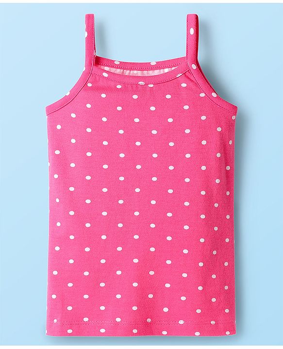 Babyhug 100% Cotton Single Jersey Knit Sleeveless Slips With Floral & Polka Dot Print Pack Of 3 - Pink White & Purple