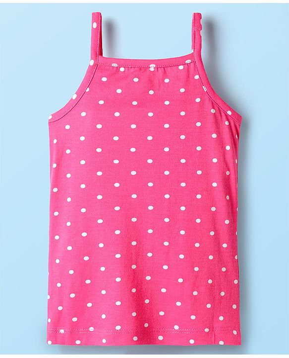 Babyhug 100% Cotton Single Jersey Knit Sleeveless Slips With Floral & Polka Dot Print Pack Of 3 - Pink White & Purple