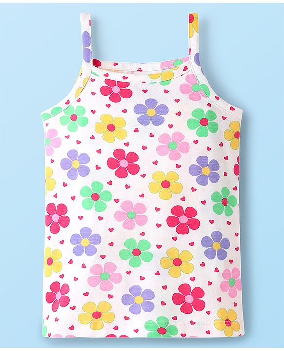 Babyhug 100% Cotton Single Jersey Knit Sleeveless Slips With Floral & Polka Dot Print Pack Of 3 - Pink White & Purple