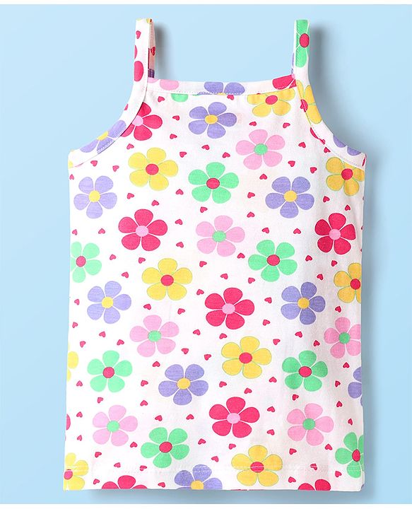 Babyhug 100% Cotton Single Jersey Knit Sleeveless Slips With Floral & Polka Dot Print Pack Of 3 - Pink White & Purple