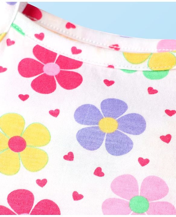 Babyhug 100% Cotton Single Jersey Knit Sleeveless Slips With Floral & Polka Dot Print Pack Of 3 - Pink White & Purple